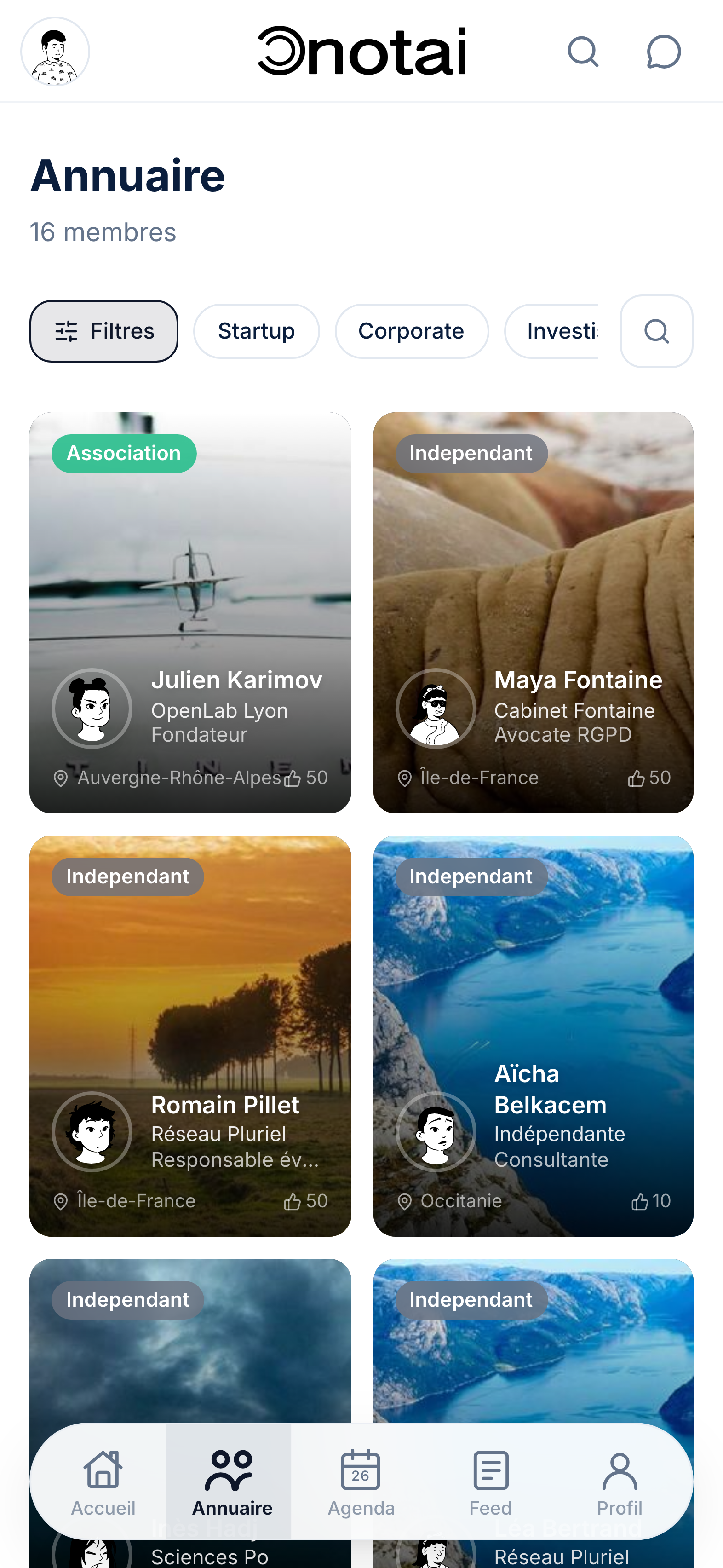 ONOTAI app mobile — annuaire membres