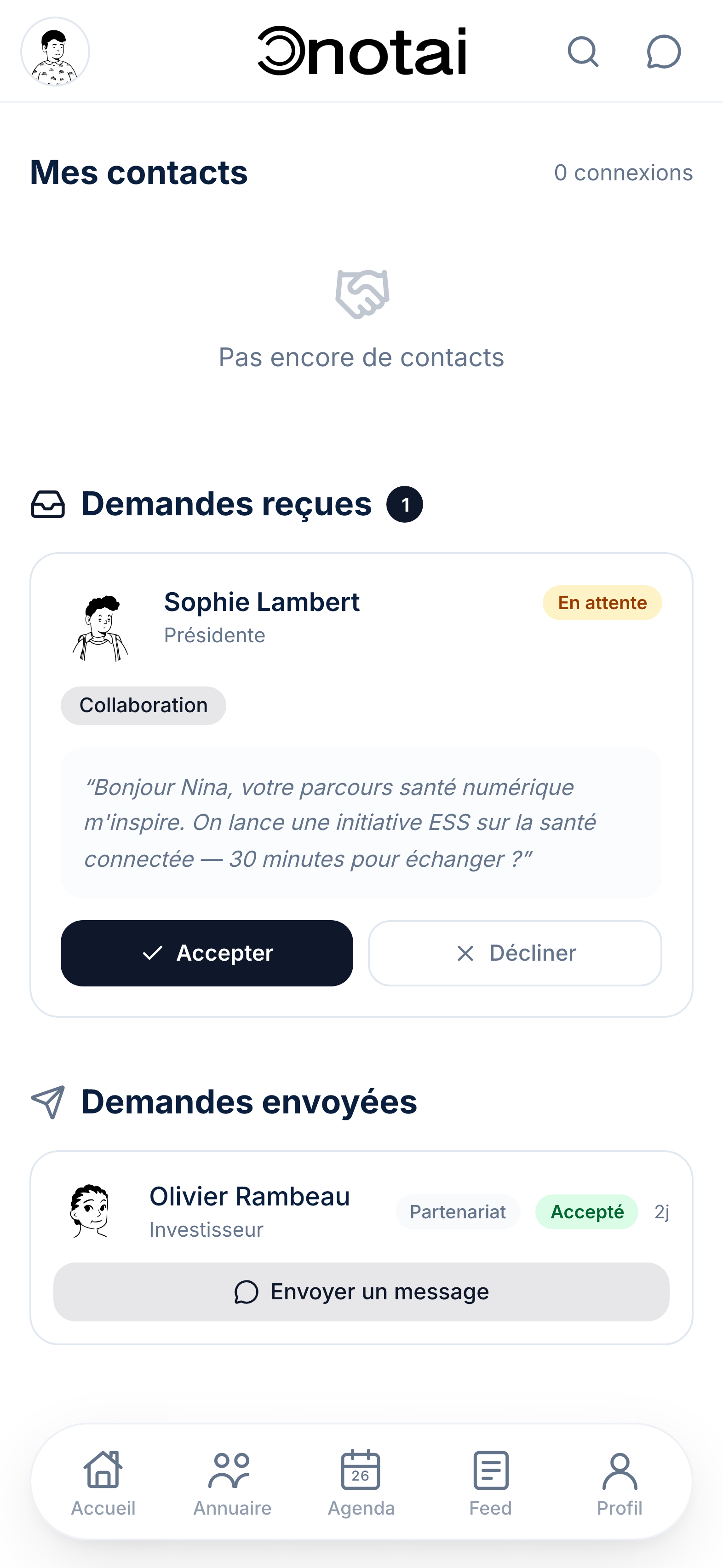 Mises en relation consenties — vue mobile